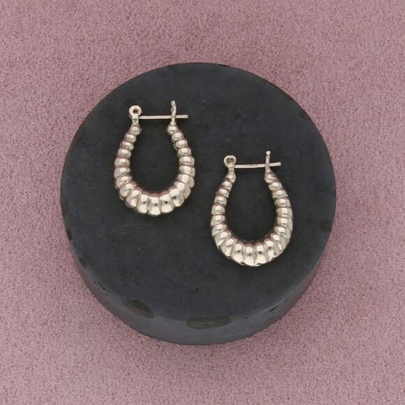 sterling silver puffy scalloped snap-post hoop earrings - Picture 1 of 3